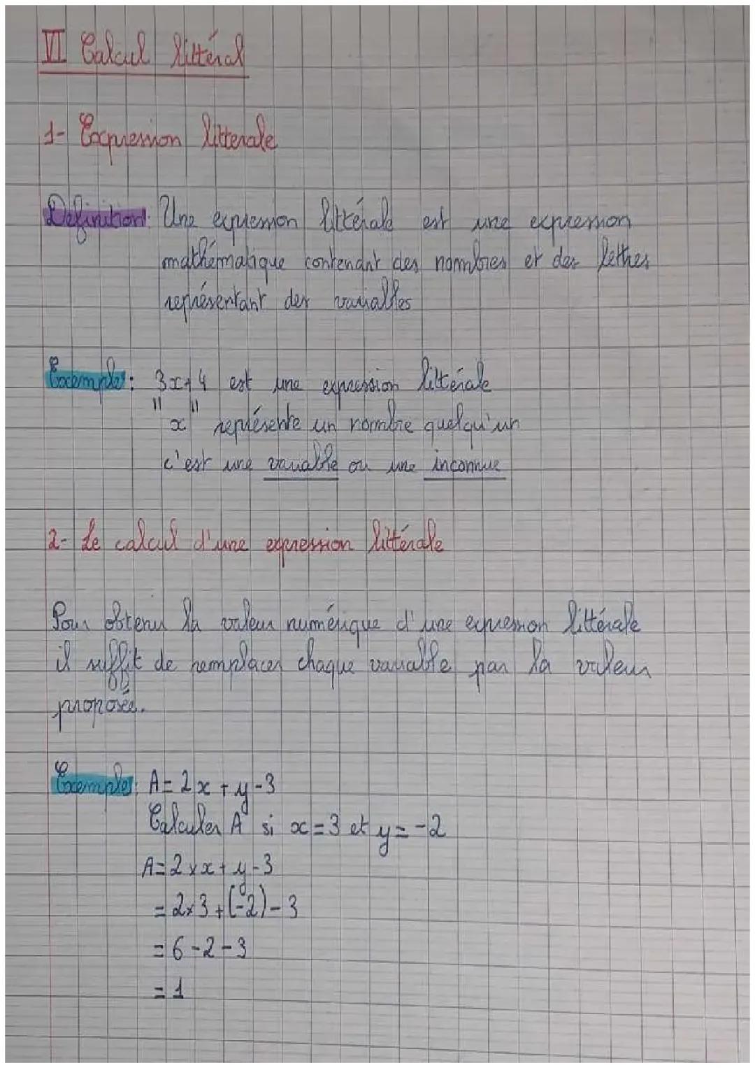 Exercices corrigés de Factorisation et Calcul Littéral 4ème