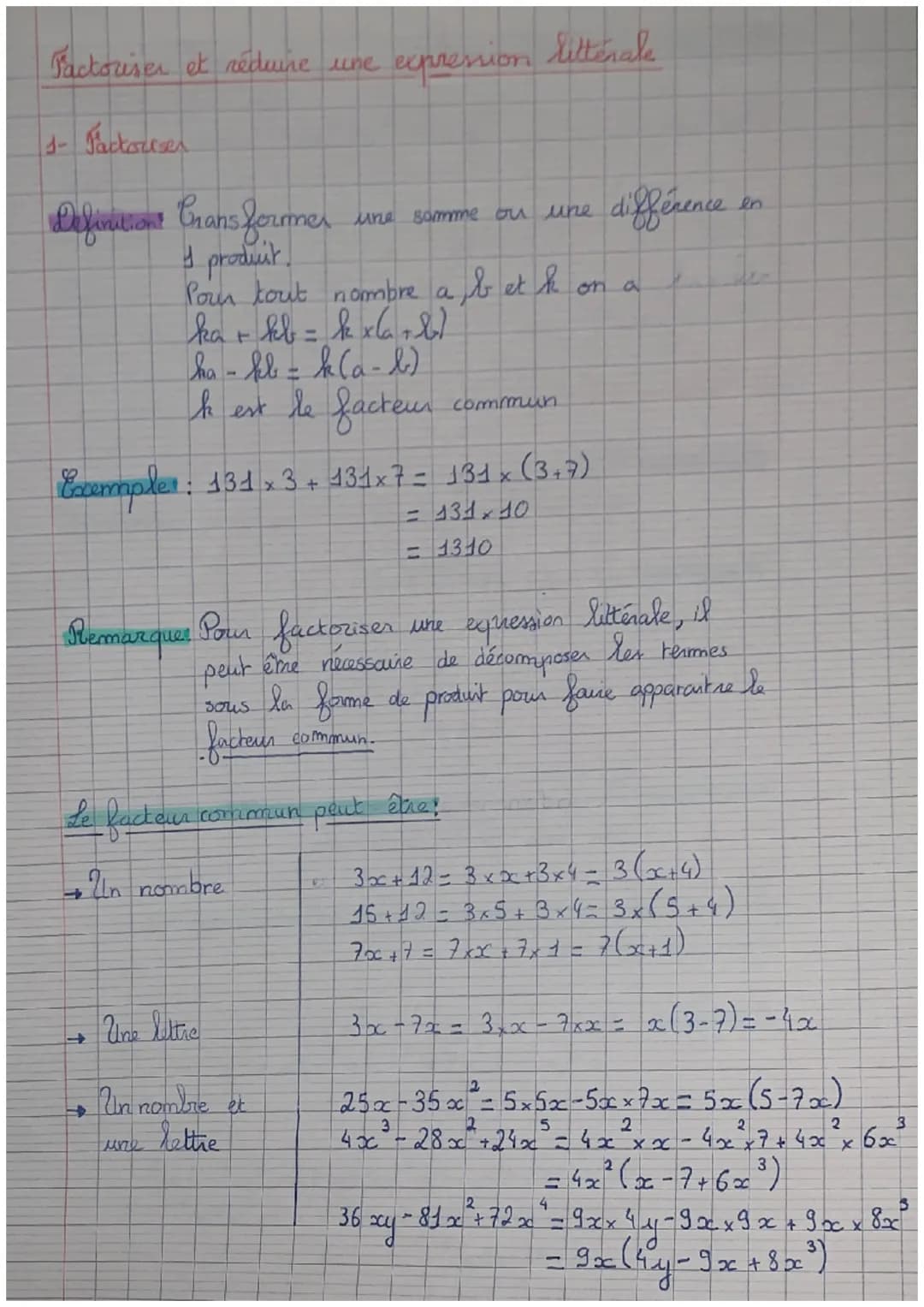 III Calcul littéral
1- Expression litterale
Definitions Une expresion latérale est une expression
mathématique contenant des nombres et des 