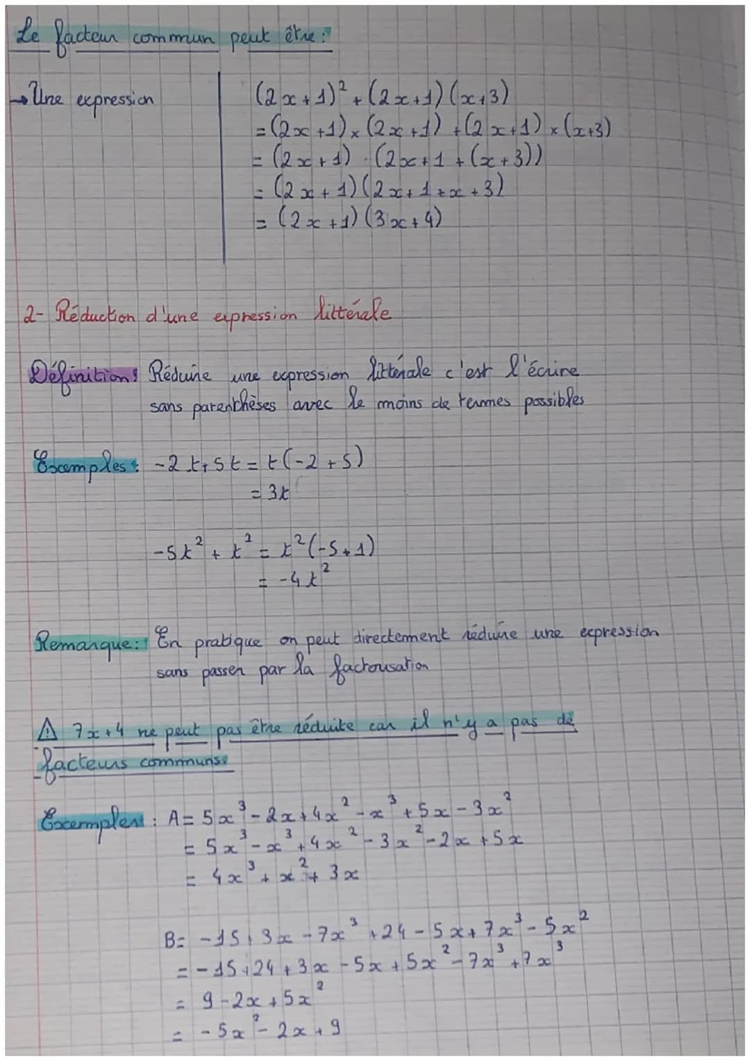 III Calcul littéral
1- Expression litterale
Definitions Une expresion latérale est une expression
mathématique contenant des nombres et des 