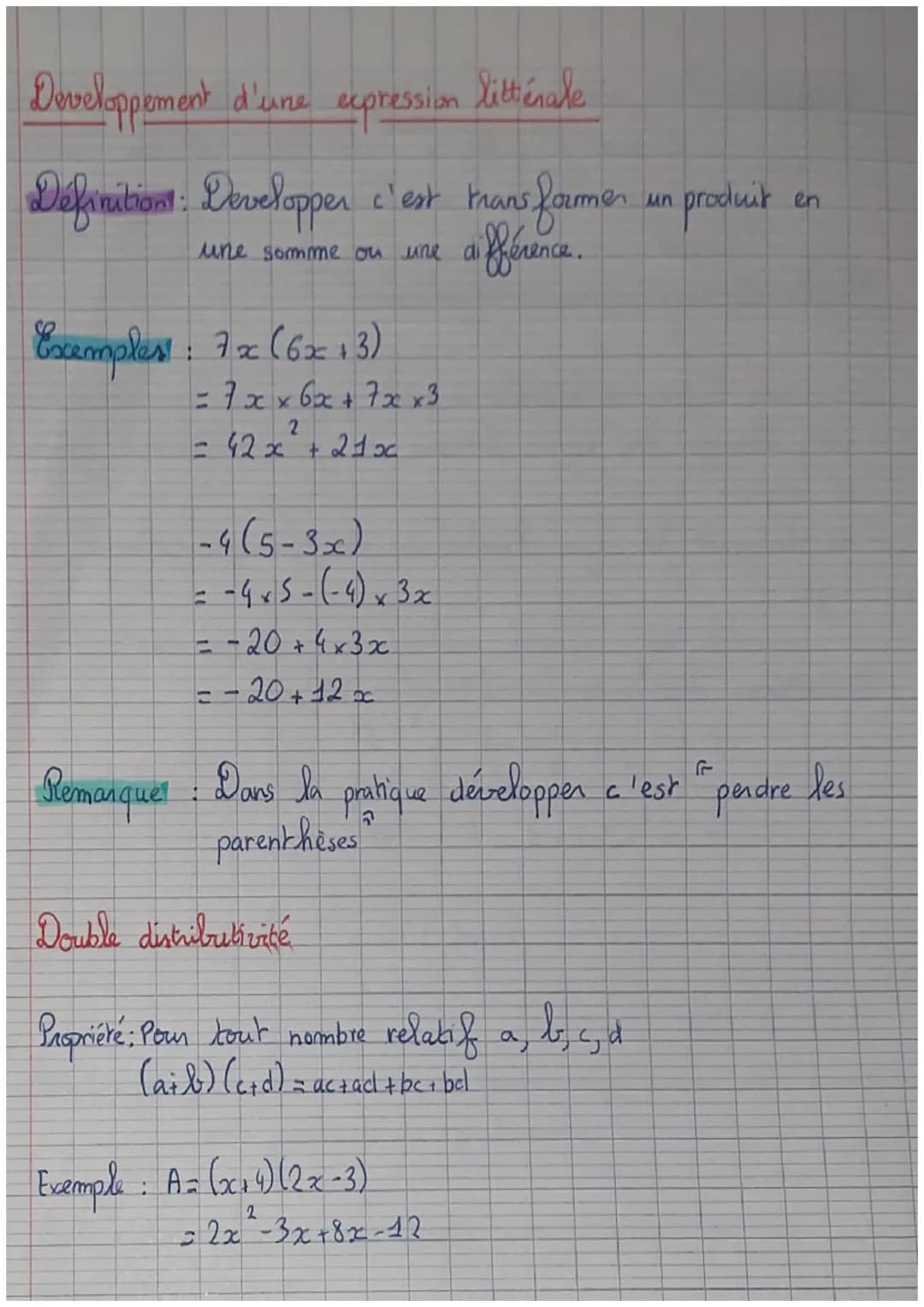 III Calcul littéral
1- Expression litterale
Definitions Une expresion latérale est une expression
mathématique contenant des nombres et des 