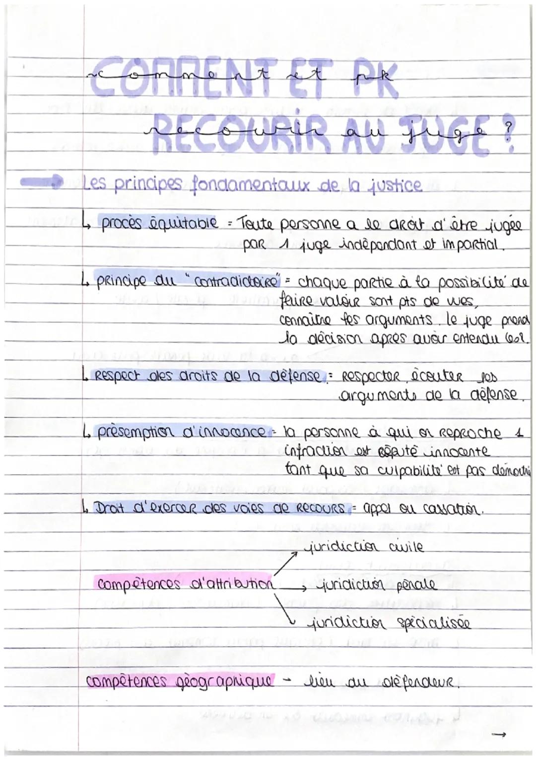 comment et k

RECOURIR AU JUGE?

Les principes fondamentaux de la justice

L procès équitable = Toute personne a le arat d'être jugée
par 1 