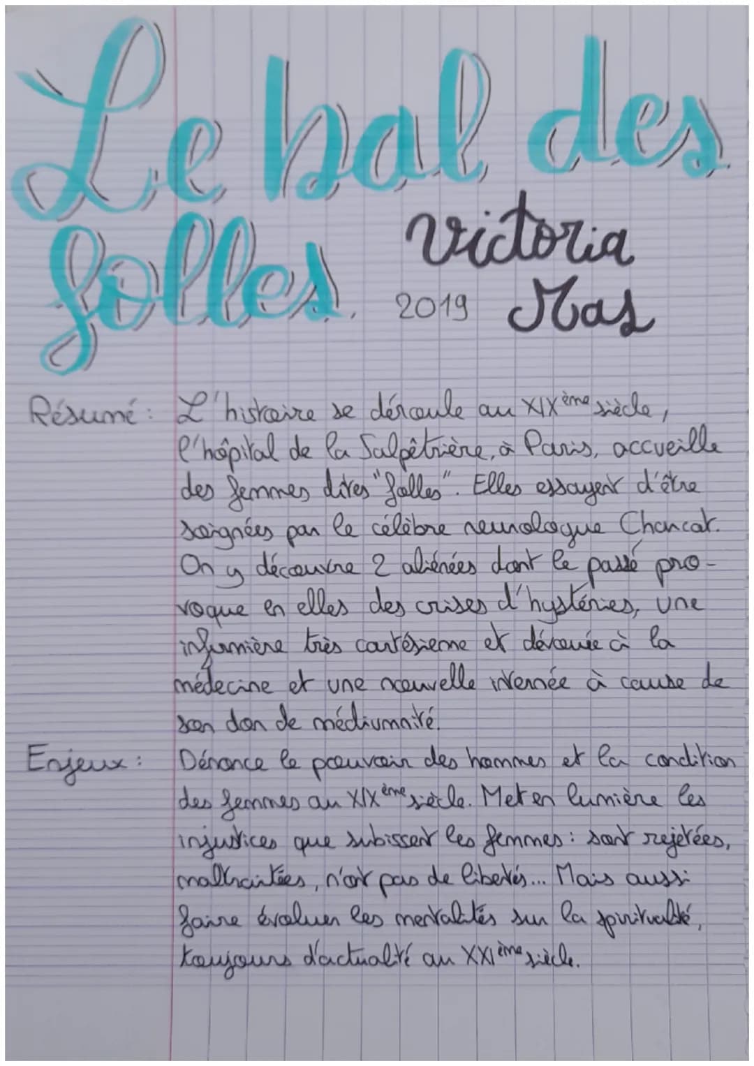 Le bal des
Rolles
victoria
2019 Mas
Résumé: L'histoire se déroule au XIXème siècle,
l'hopital de la Salpêtrière, à Paris, accueille
des femm