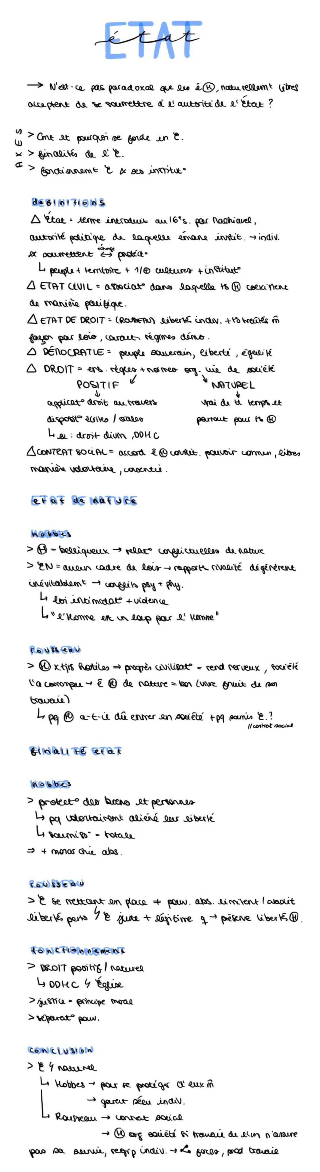 ETAT
N'est-ce pas paradoxal que les é®, naturellemt libres
acceptent de se soumettre à l'autorité de l'État ?
U > Cmt et pourquoi se forde i