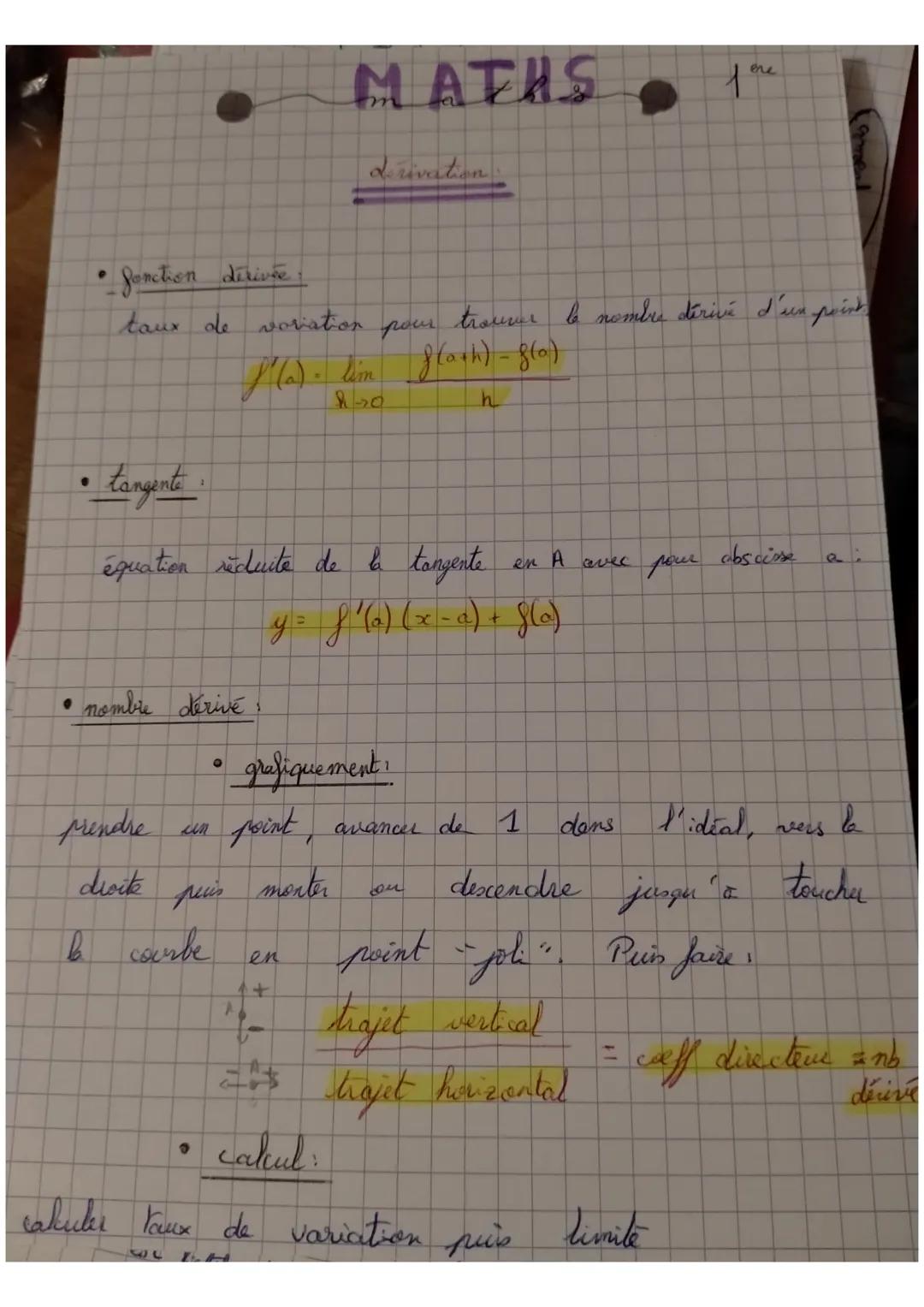 fonction dirivée.
taux de voriation pour trouver le nombre dérivé d'un point
S'(a) lim 8(a+h)- 860)
8 20
h
• nombre dérivé !
• tangente.
équ