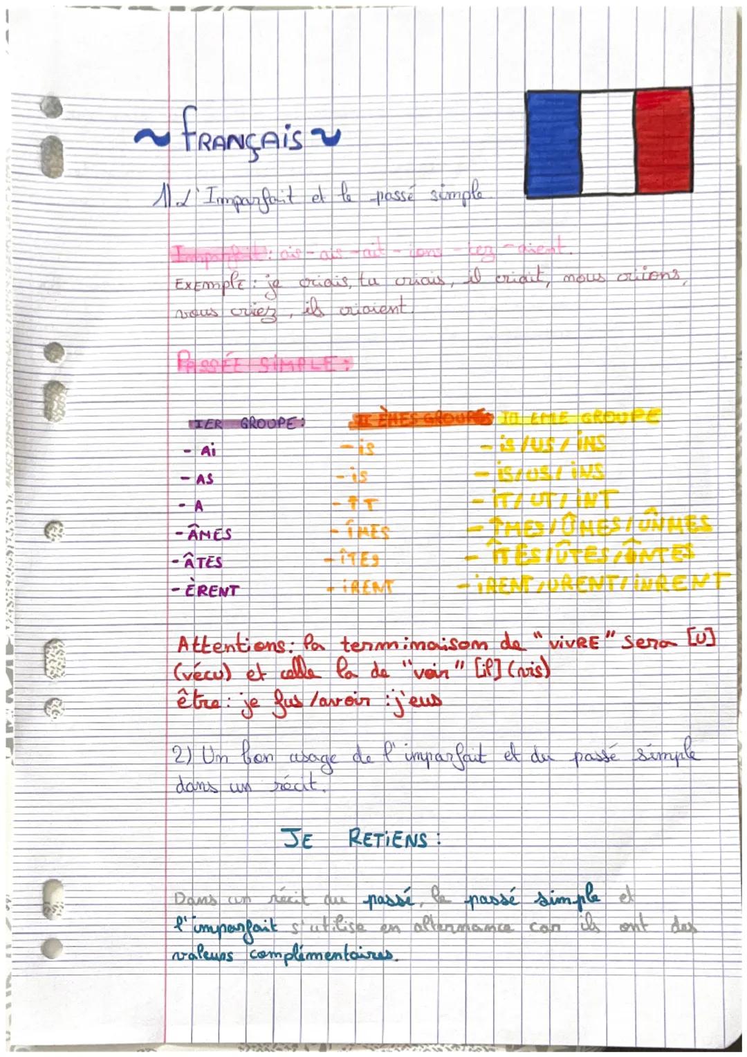 e
~FRANÇAIS ~
A Imparfait et le passé simple
ML
cricus
I crigit, nous orions
Exemple: je criais, ta
vous criez, ils crivient
PROSPE SIMPLE:
