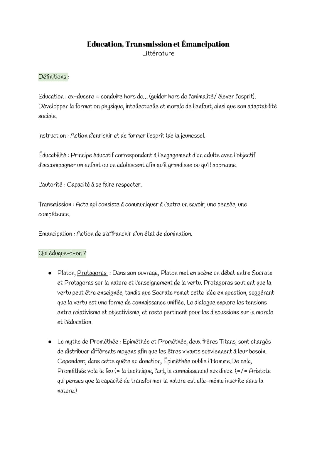 Education, Transmission et Emancipation HLP 2024 (Philo + Littérature)