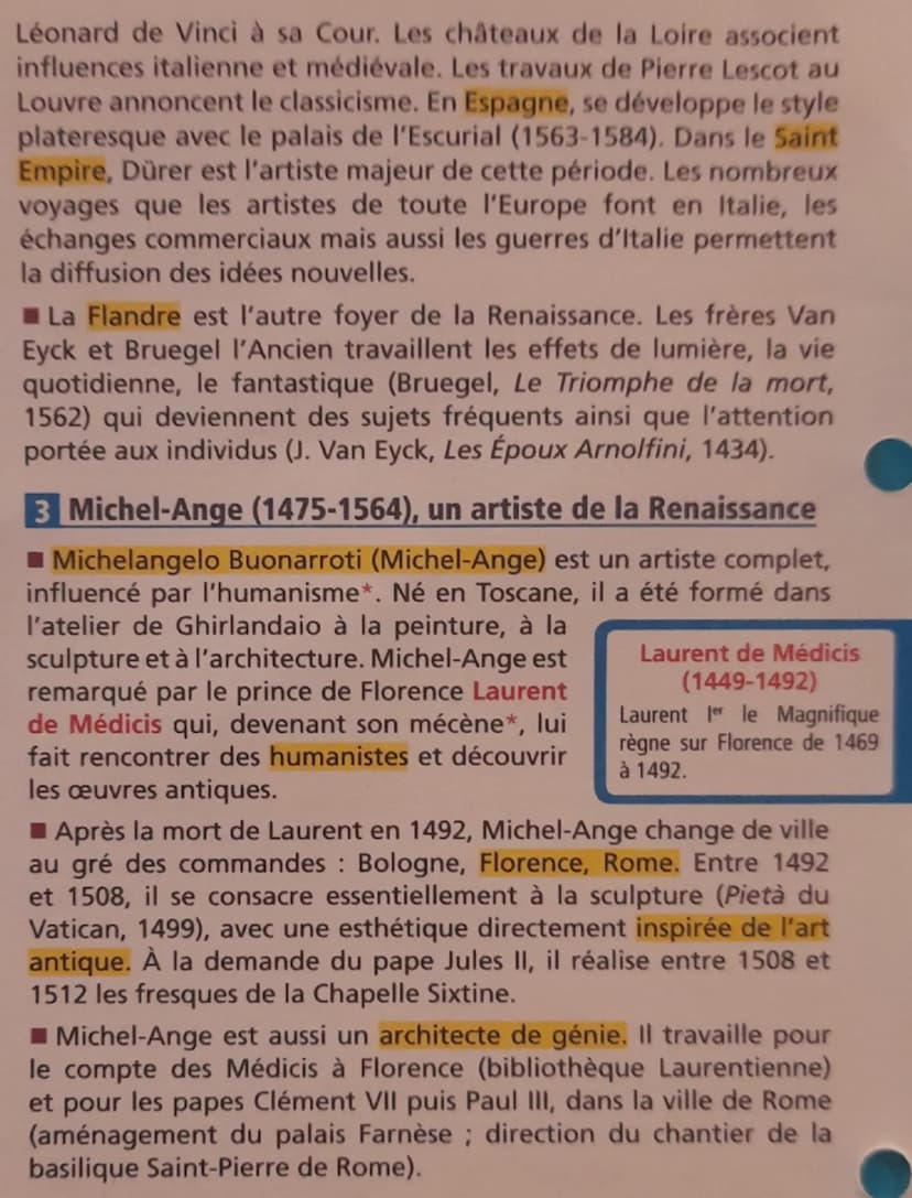La Renaissance
1 Un vaste mouvement artistique
■ La Renaissance prend sa source en Italie. La prospéríté
économique des villes italiennes a 