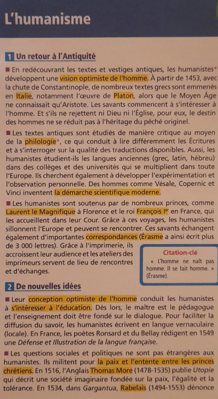 La Renaissance
1 Un vaste mouvement artistique
■ La Renaissance prend sa source en Italie. La prospéríté
économique des villes italiennes a 