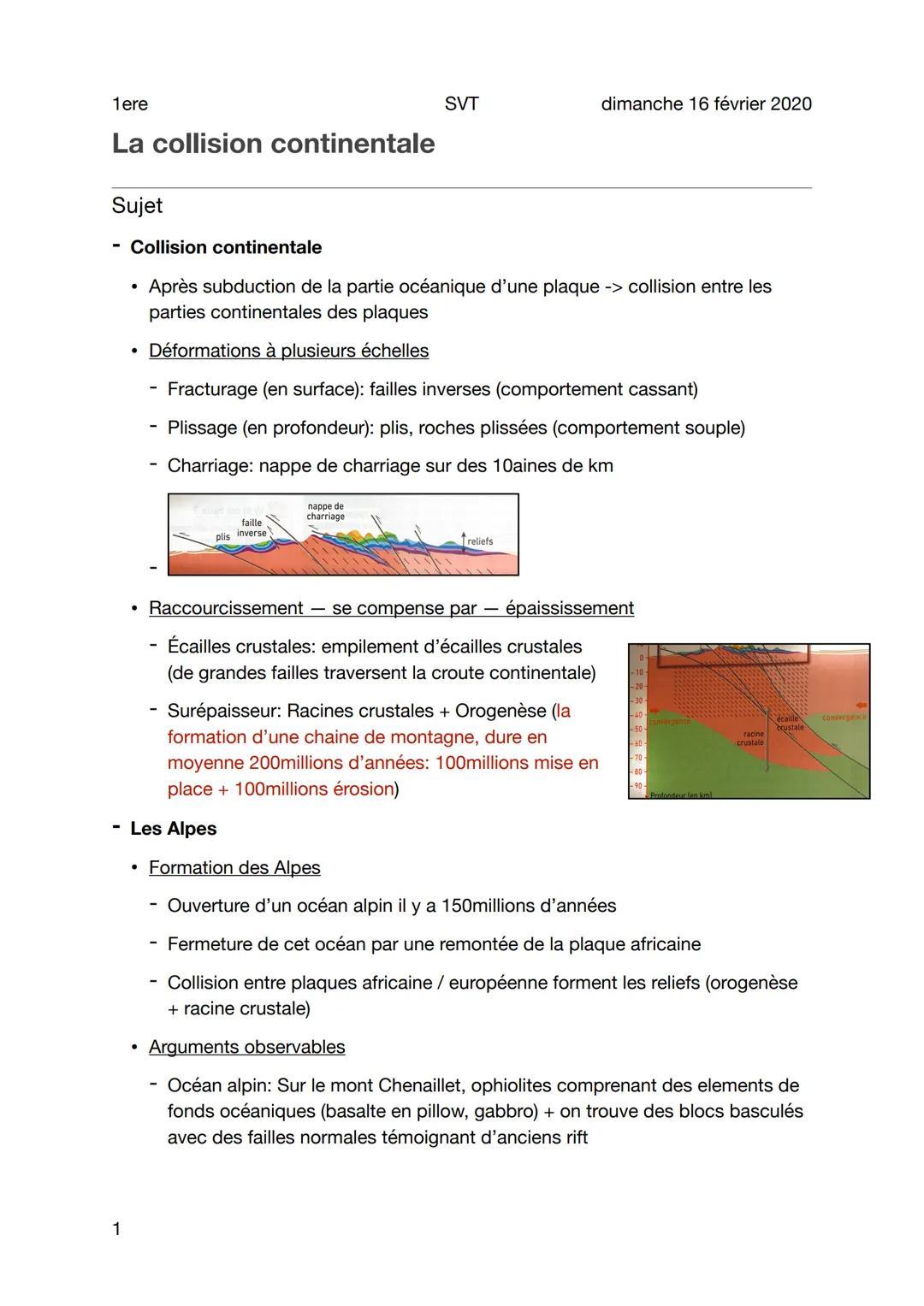 1ere SVT dimanche 16 février 2020

La collision continentale

Sujet

- Collision continentale

- Après subduction de la partie océanique d'u