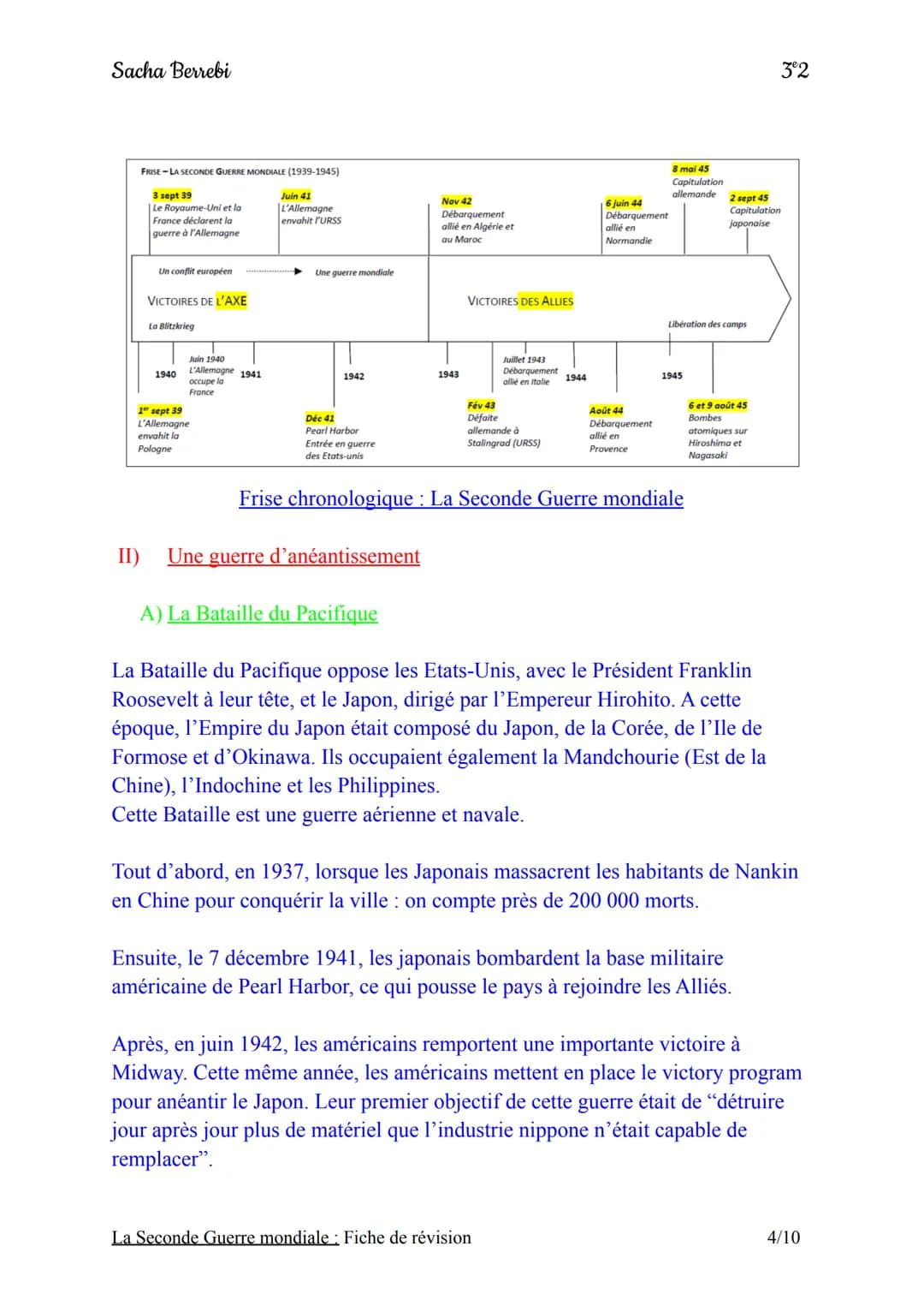 Sacha Berrebi
Chapitre n°3: La Seconde Guerre mondiale
Fiche de révision
Introduction:
Le 1er septembre 1939, l'Allemagne nazie envahit la P