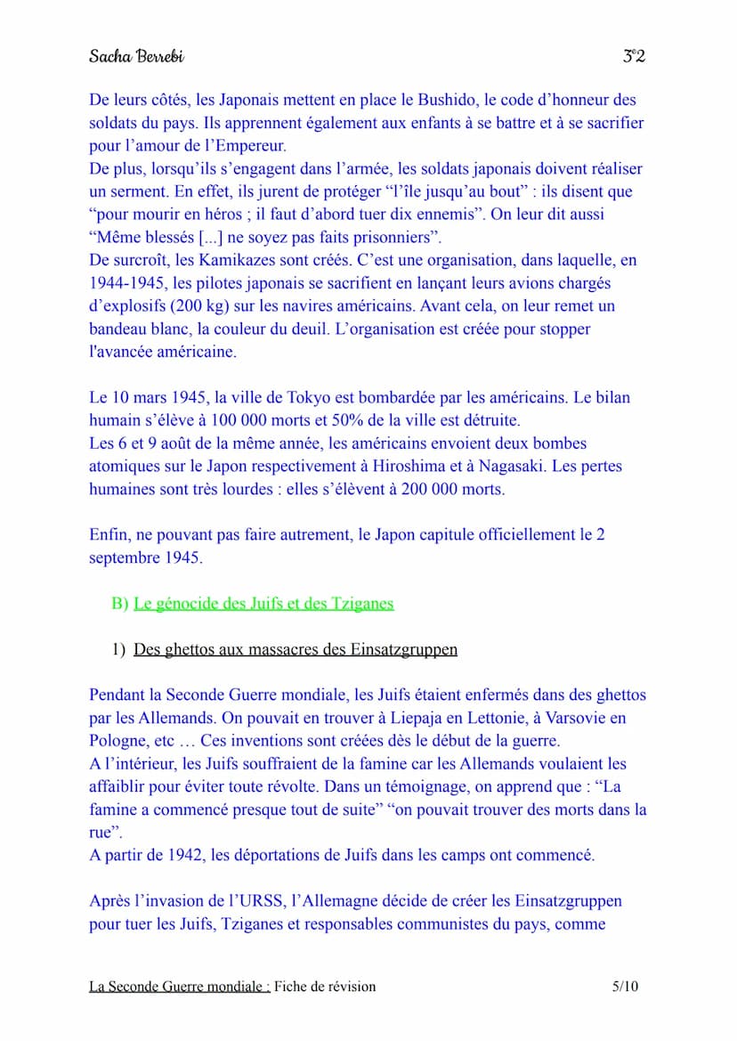 Sacha Berrebi
Chapitre n°3: La Seconde Guerre mondiale
Fiche de révision
Introduction:
Le 1er septembre 1939, l'Allemagne nazie envahit la P