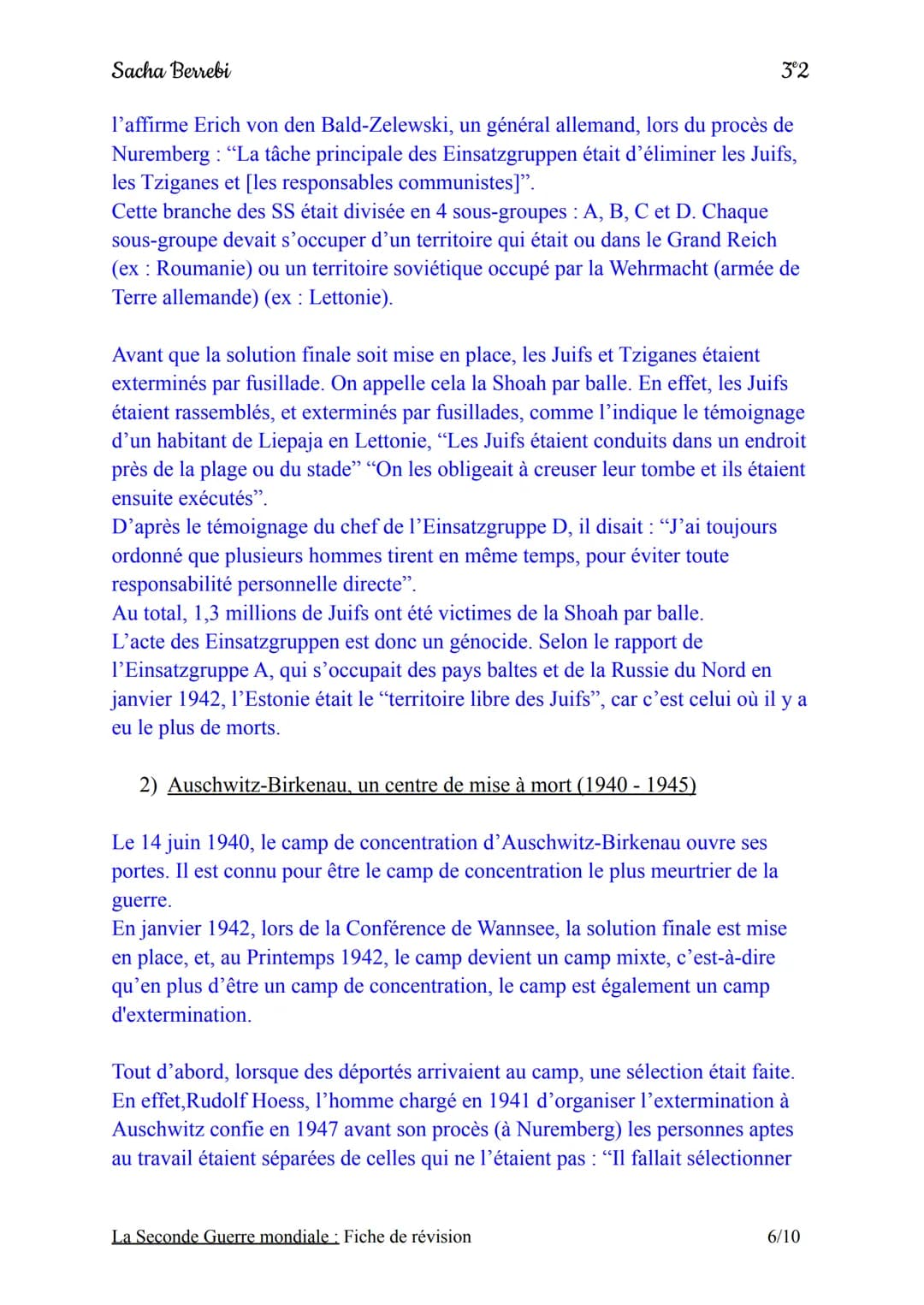 Sacha Berrebi
Chapitre n°3: La Seconde Guerre mondiale
Fiche de révision
Introduction:
Le 1er septembre 1939, l'Allemagne nazie envahit la P