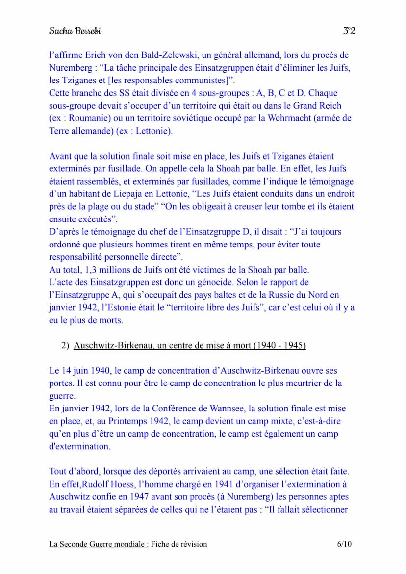 Sacha Berrebi
Chapitre n°3: La Seconde Guerre mondiale
Fiche de révision
Introduction:
Le 1er septembre 1939, l'Allemagne nazie envahit la P