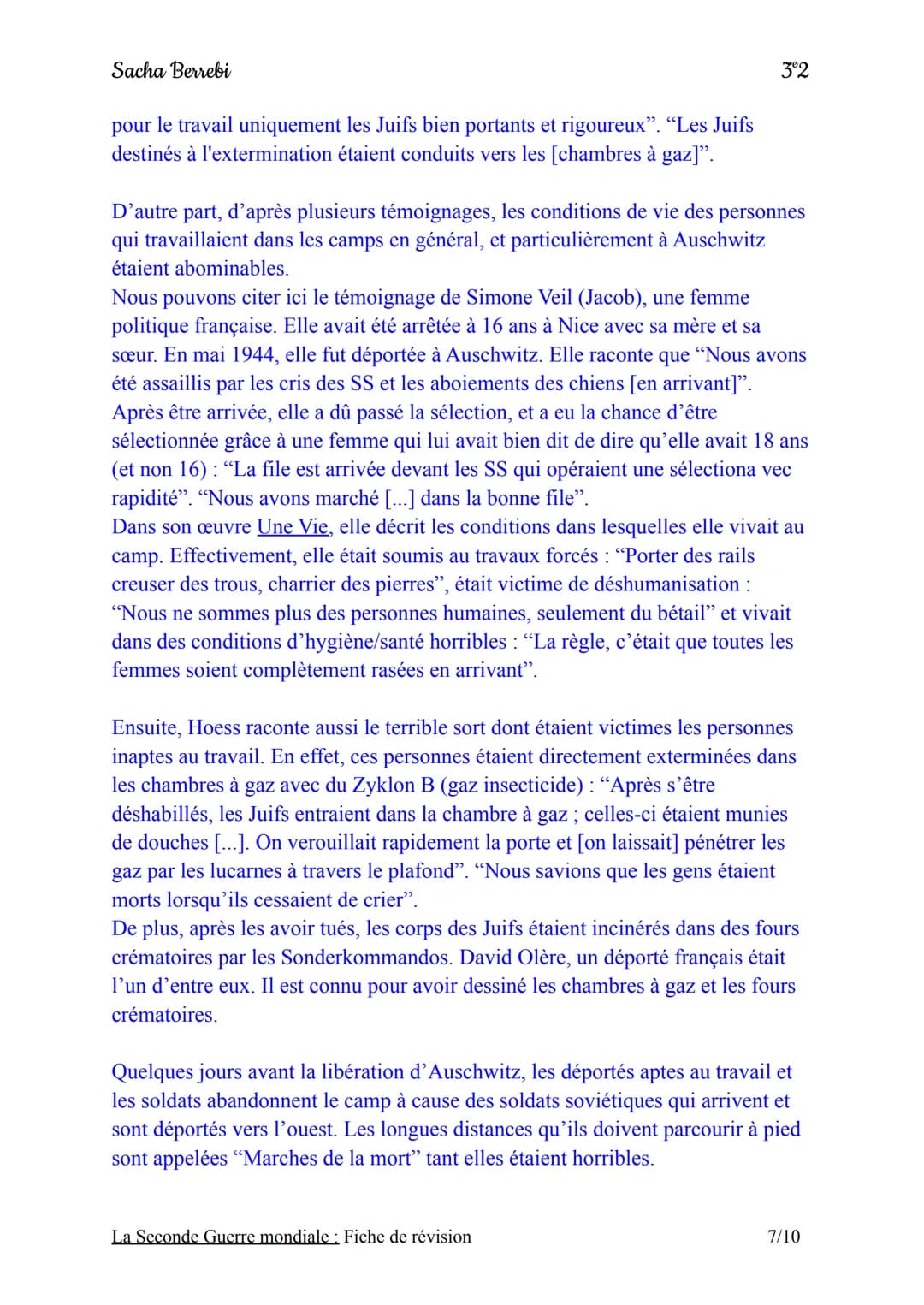 Sacha Berrebi
Chapitre n°3: La Seconde Guerre mondiale
Fiche de révision
Introduction:
Le 1er septembre 1939, l'Allemagne nazie envahit la P