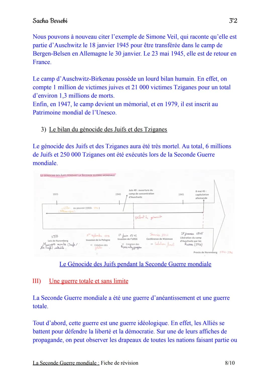 Sacha Berrebi
Chapitre n°3: La Seconde Guerre mondiale
Fiche de révision
Introduction:
Le 1er septembre 1939, l'Allemagne nazie envahit la P