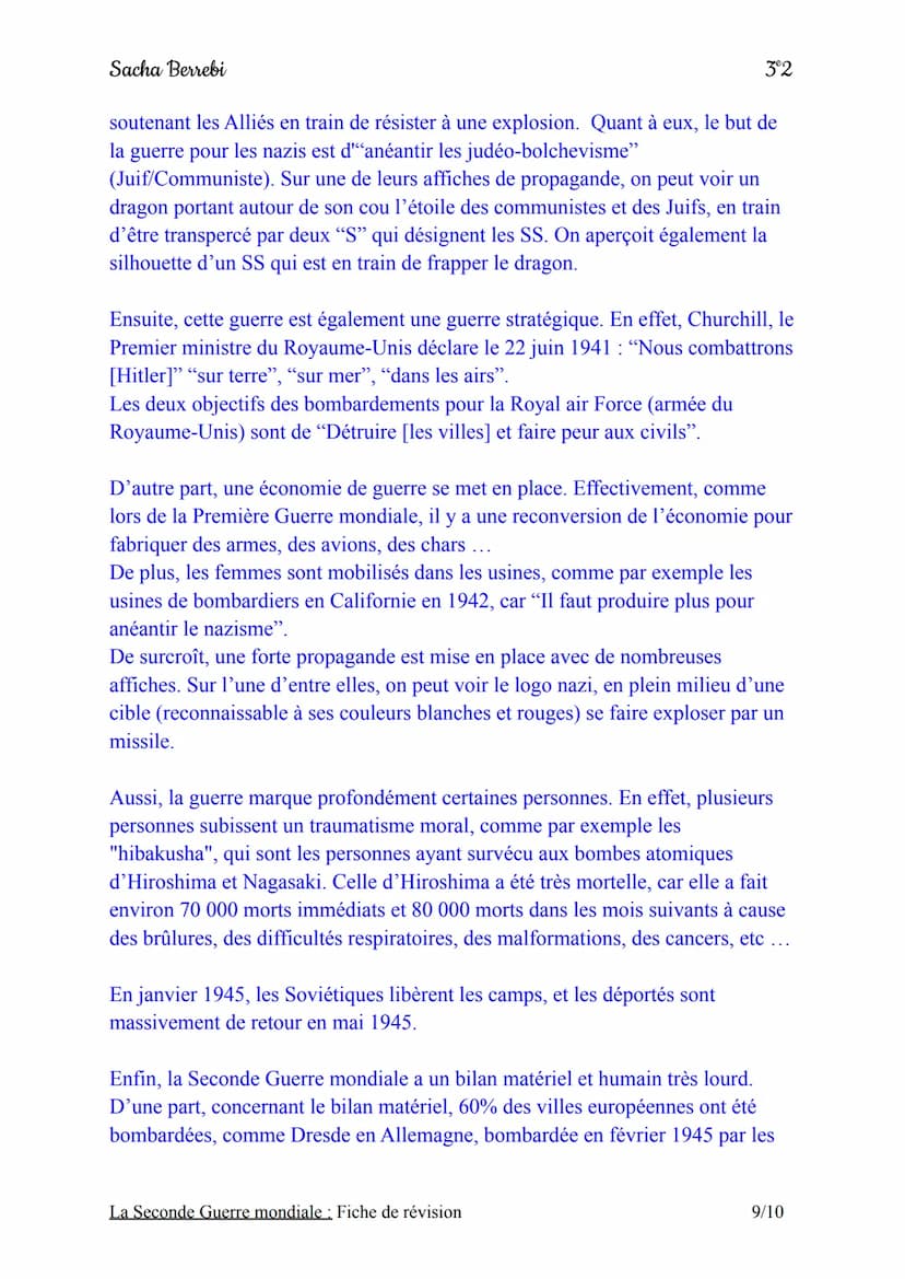 Sacha Berrebi
Chapitre n°3: La Seconde Guerre mondiale
Fiche de révision
Introduction:
Le 1er septembre 1939, l'Allemagne nazie envahit la P