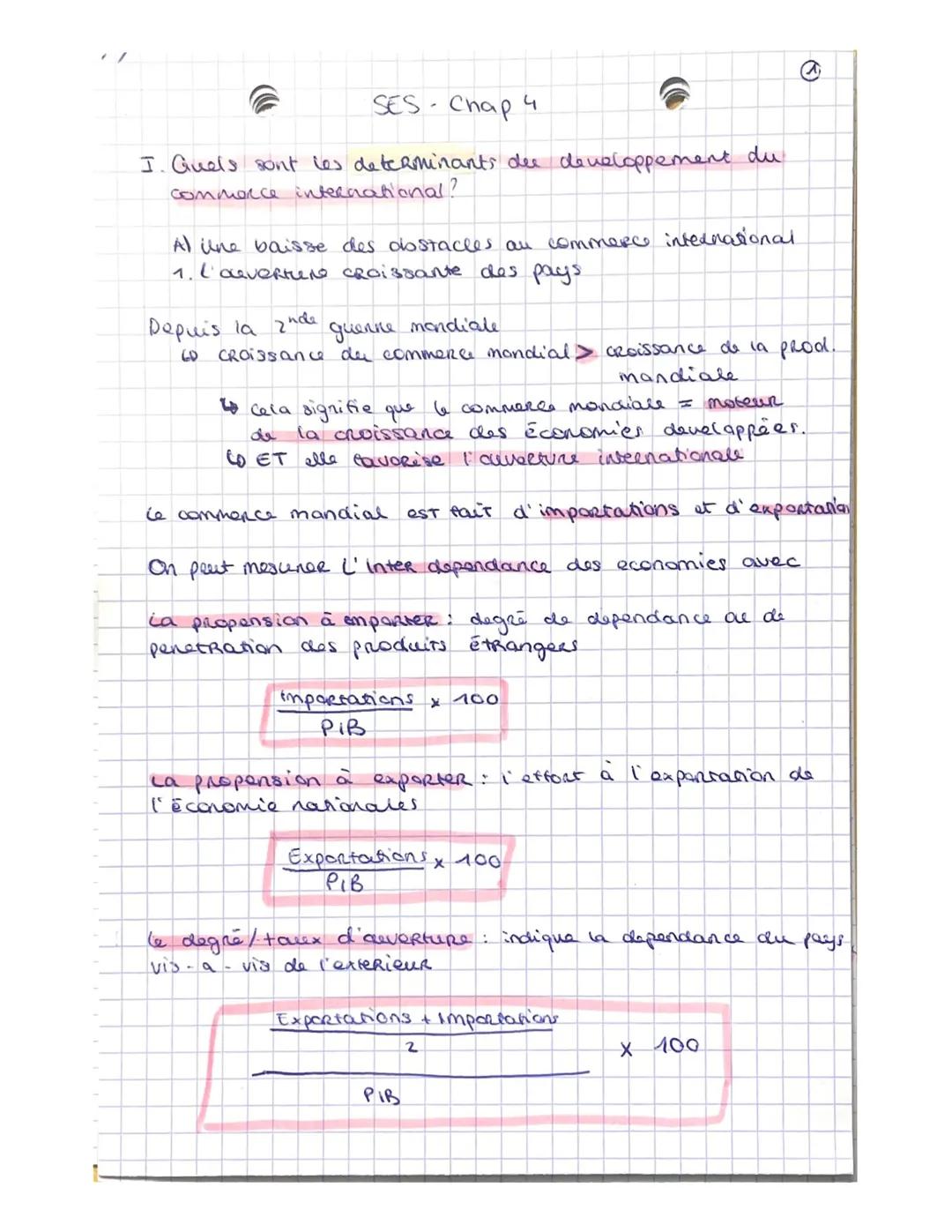 SES- Chap 4
I. Quels sont les determinants dee developpement du
commerce international?
Al une baisse des dostacles au commerce internationa