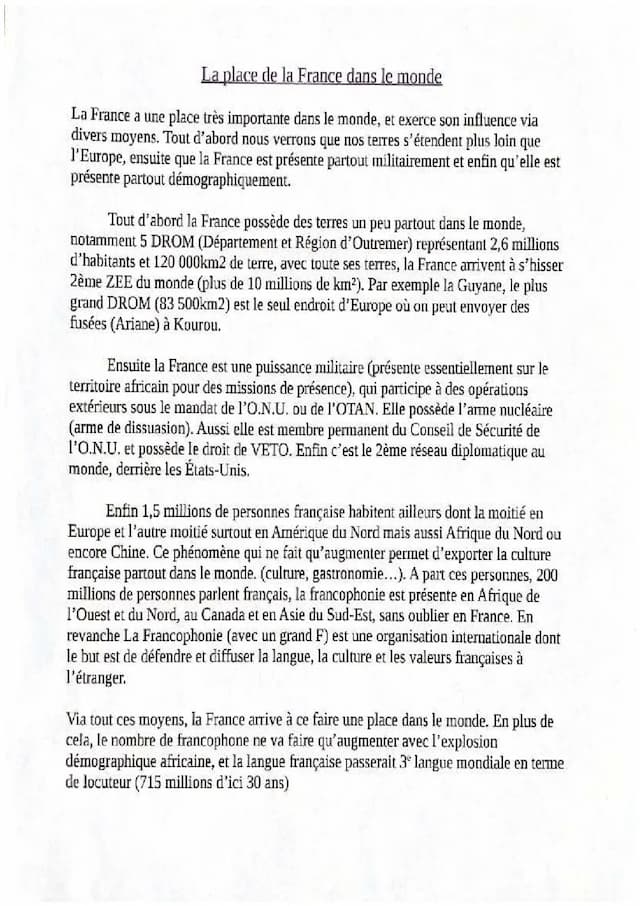 Know La place de la France dans le monde thumbnail
