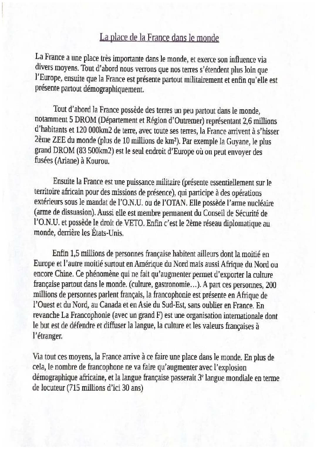 La place de la France dans le monde