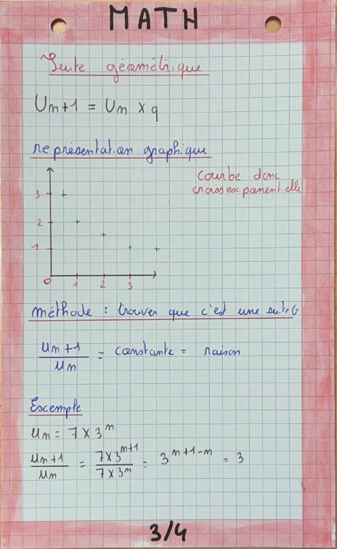 MATH
Les suites
Suite arithmétiques
Um + 1 = Um + r
Représentation graphique
Ա.
} r
C
Croissance linaire
U
U
+
1 2 3 4
Ду
Un+1 - Um
Un tr - 