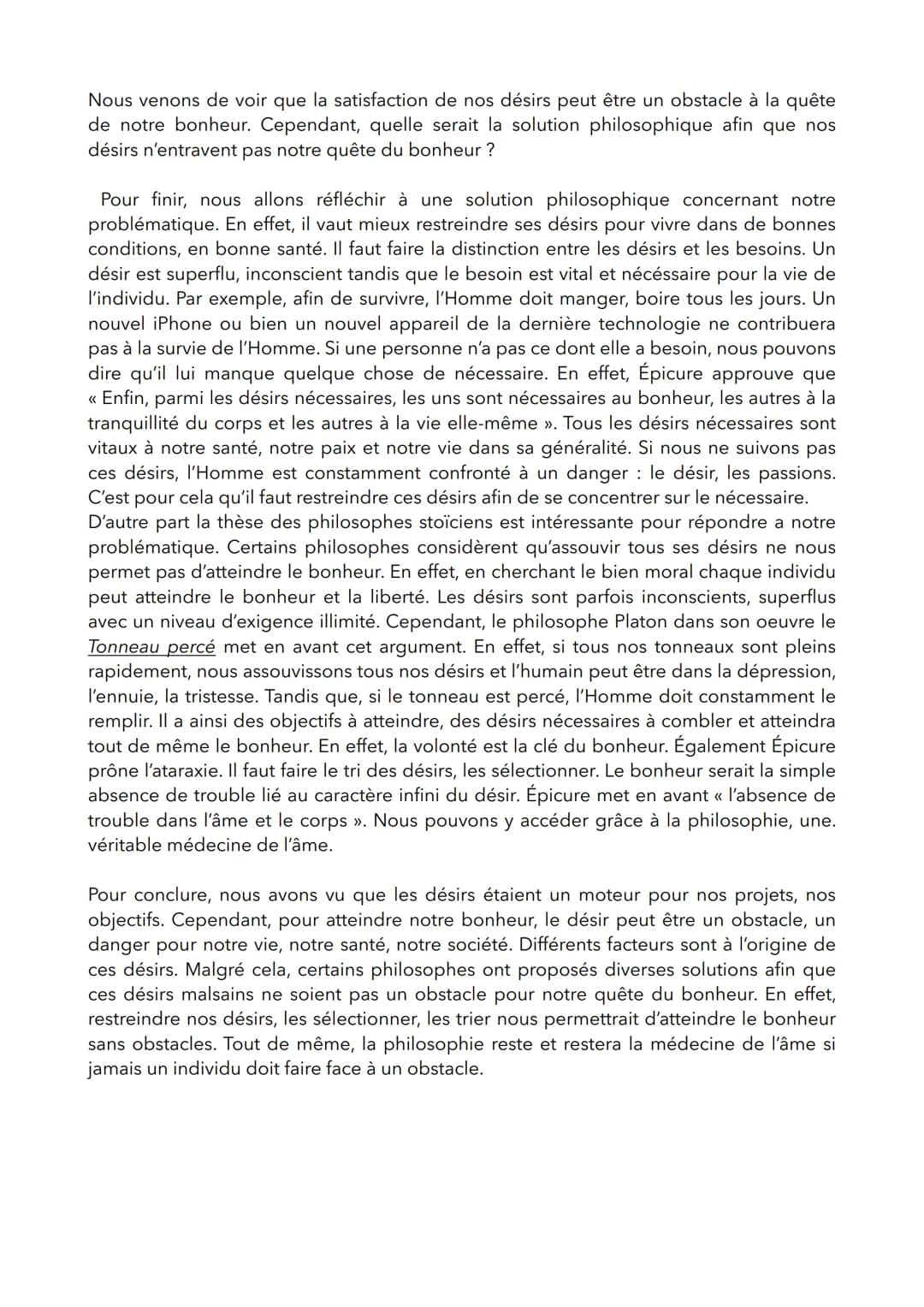 Lola Patrouillault T4
Bac Blanc Philosophie
Sujet : Faut-il assouvir tous ses désirs pour être heureux ?
Les trois termes les plus important