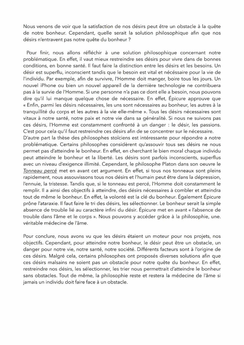 Lola Patrouillault T4
Bac Blanc Philosophie
Sujet : Faut-il assouvir tous ses désirs pour être heureux ?
Les trois termes les plus important