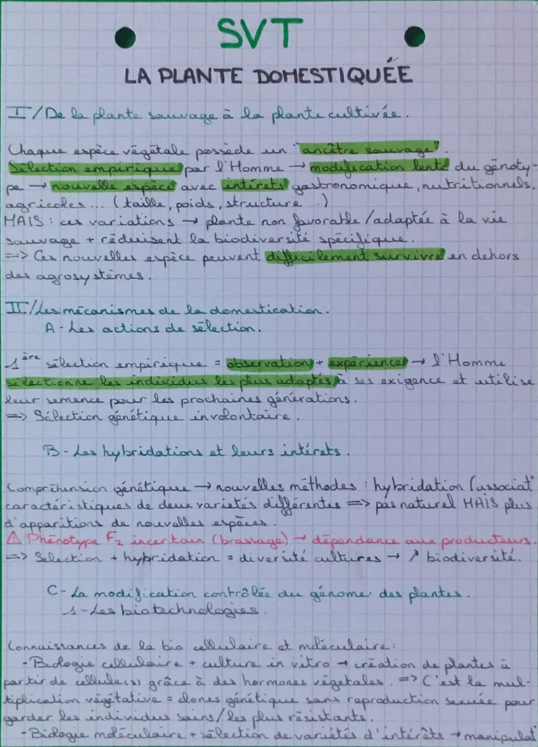 SVT
LA PLANTE DOMESTIQUÉE
I/ De la plante sauvage à la plante cultivée
Chaque espèce végétale possède un "ancêtre sauvage".
Selection empiri