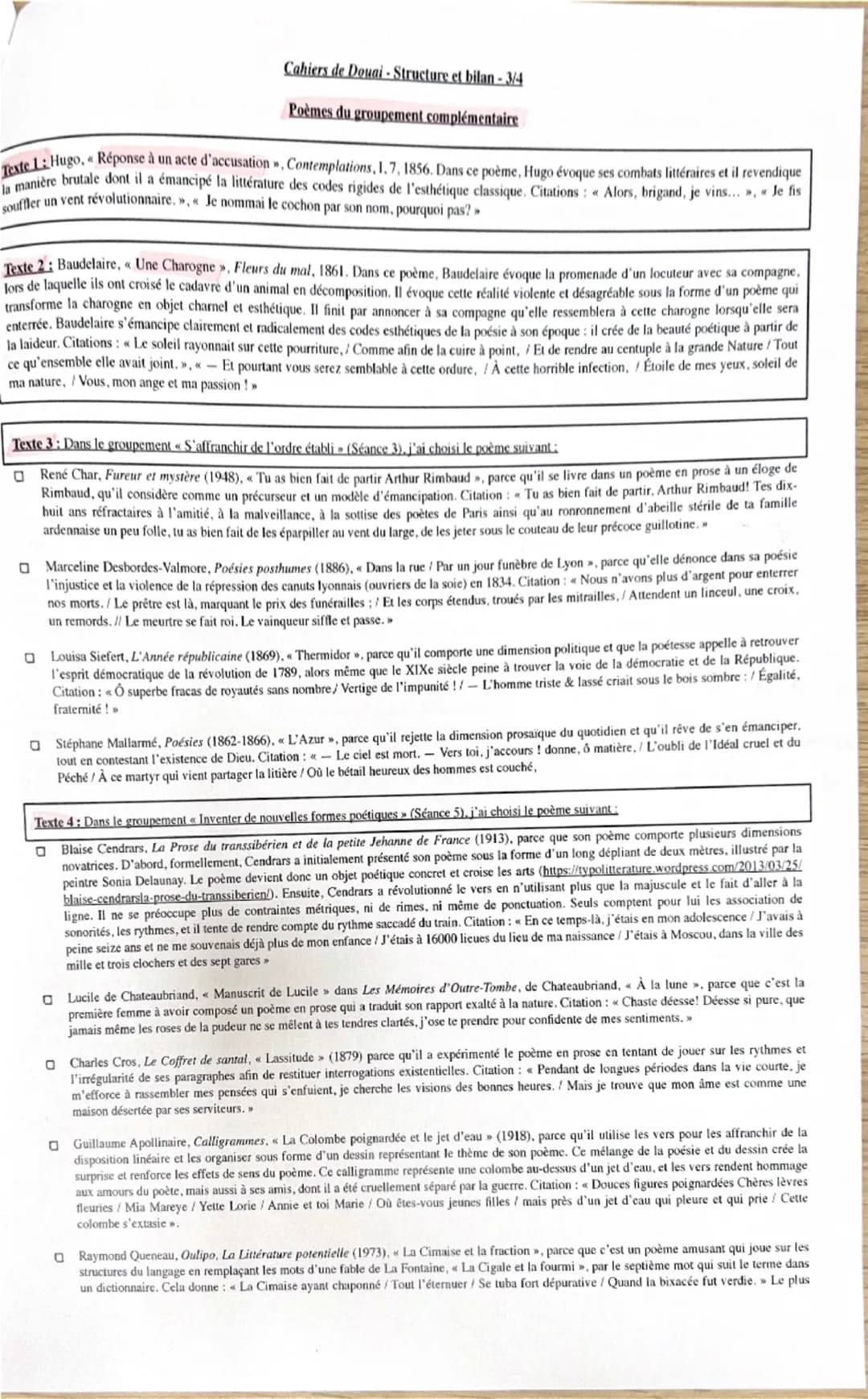Poème
1
Première
soirée
Influences
Cahiers de Douai - Structure et bilan - 1/4
Schéma heuristique du cours
"
Émancipations créatrices »
dans