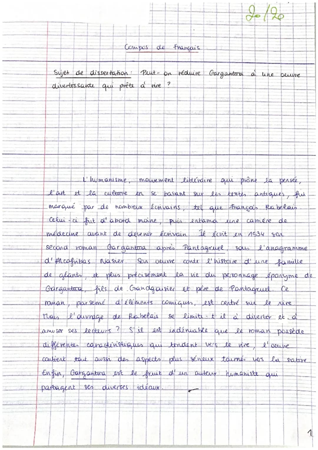 Résumé Gargantua et Sujets Dissertation PDF: Rire et Savoir