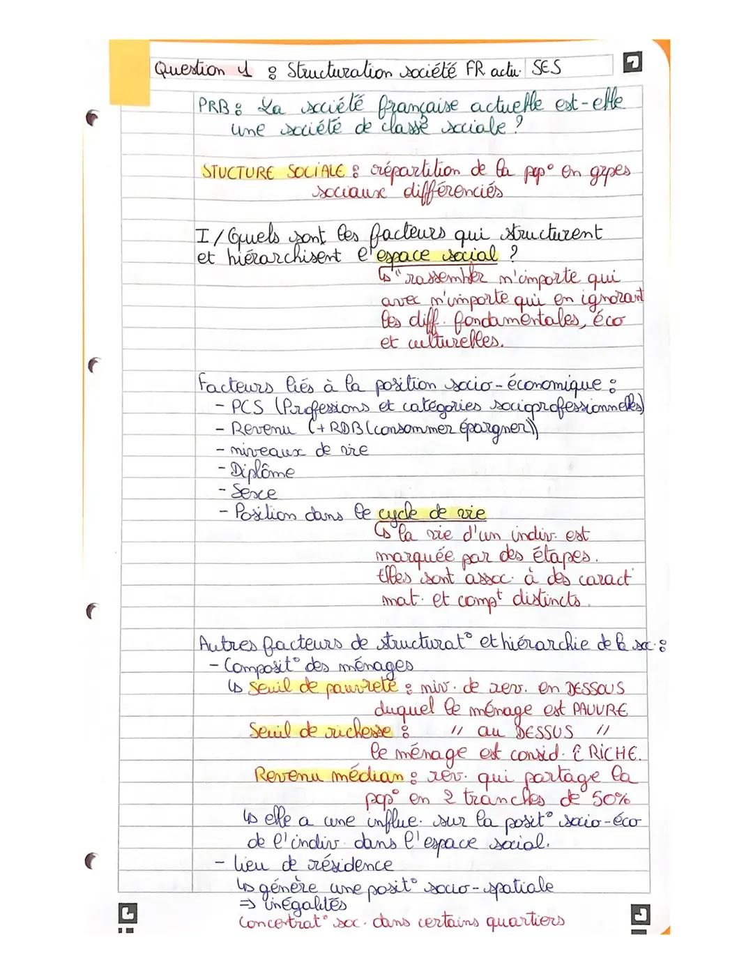 Question 1 : Structuration de la société française actuelle 