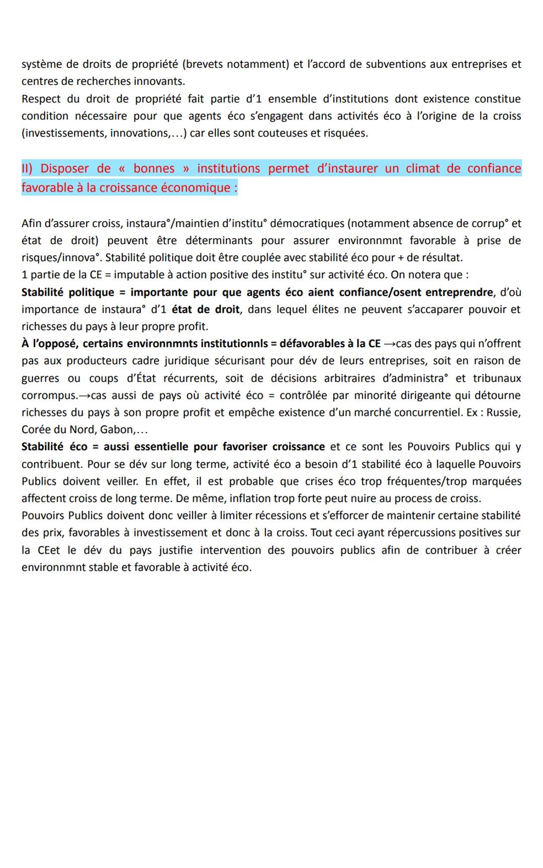S1: Quels sont les sources et les défis
de la croissance économique ?
Partie 3: Les institutions et la croissance économique :
Si croiss dép