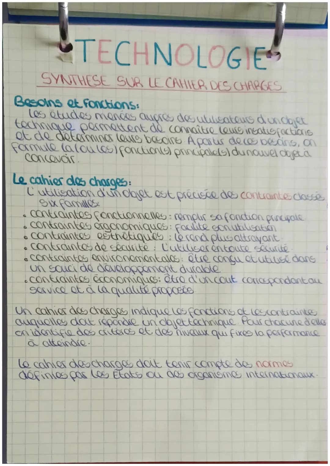 CAHIER DES CHARGES