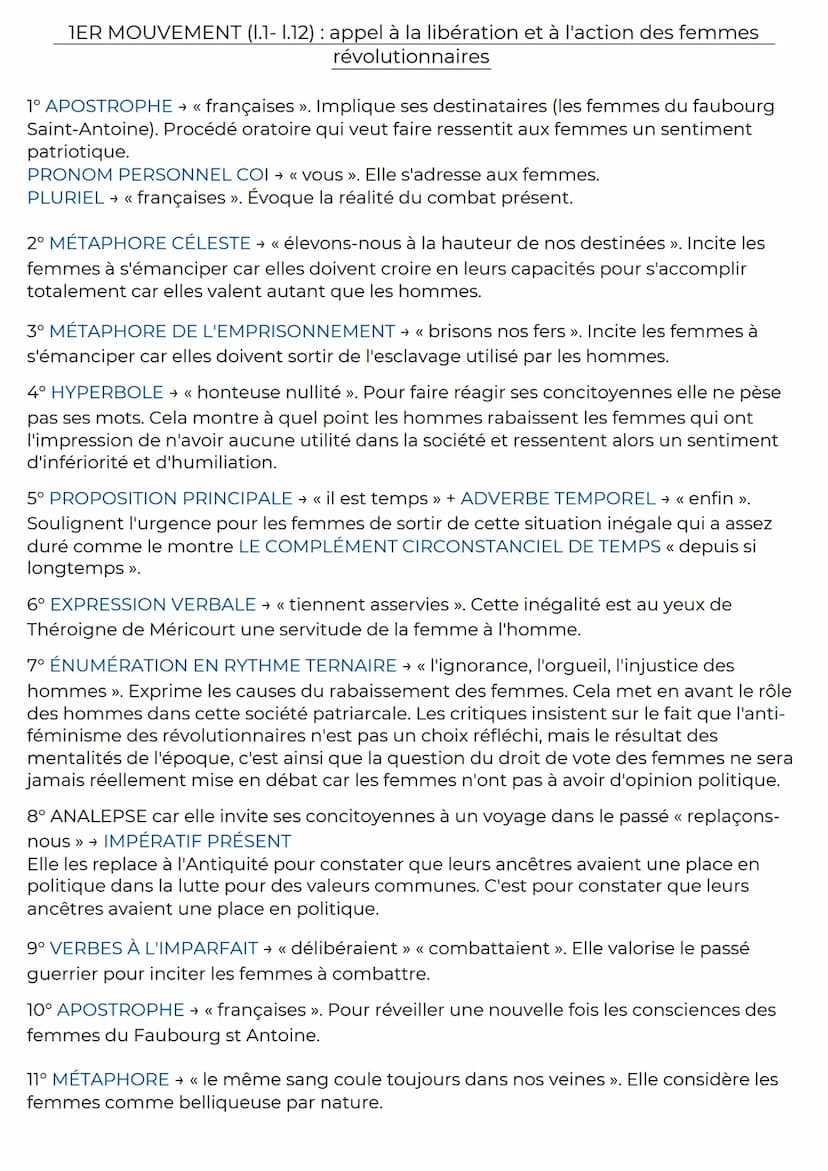 français
ANALYSE LINÉAIRE
texte n°5
Théroigne de Méricourt, discours prononcé à la Société fraternelle des minimes, 1792
I_ Appel à la libér