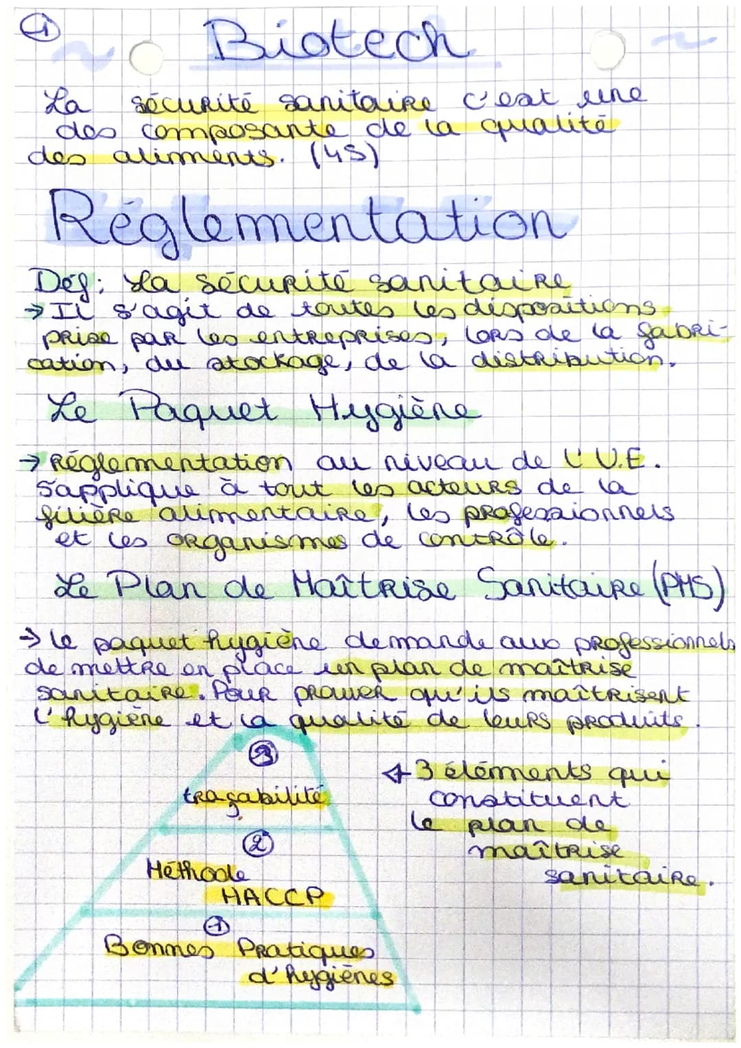 Biotech
La sécurité sanitaire c'est une
des composante de la qualité
des aliments. (45)
Réglementation
Def: sla sécurité sanitaire
> Il s'ag
