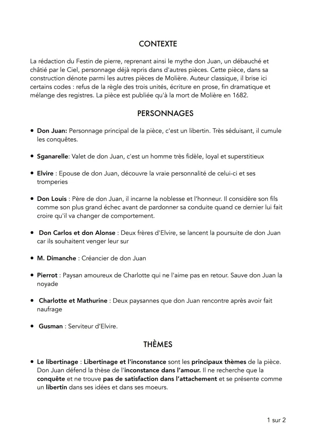 CONTEXTE
La rédaction du Festin de pierre, reprenant ainsi le mythe don Juan, un débauché et
châtié par le Ciel, personnage déjà repris dans