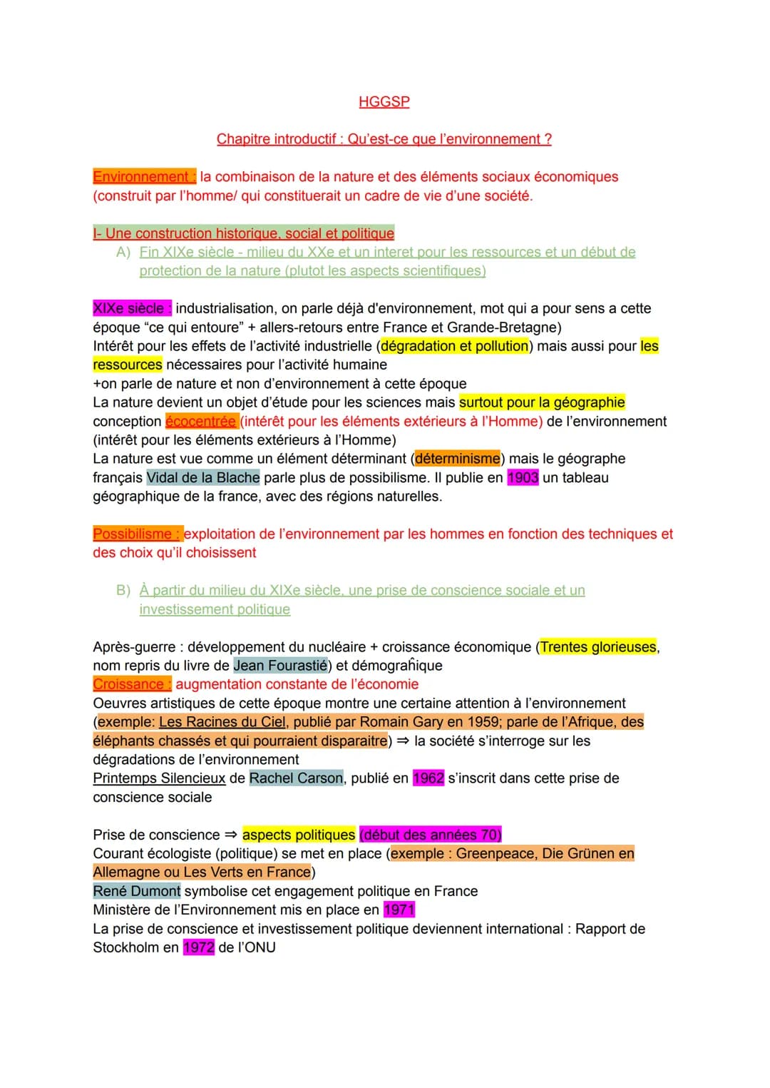 HGGSP
Chapitre introductif: Qu'est-ce que l'environnement ?
Environnement: la combinaison de la nature et des éléments sociaux économiques
(