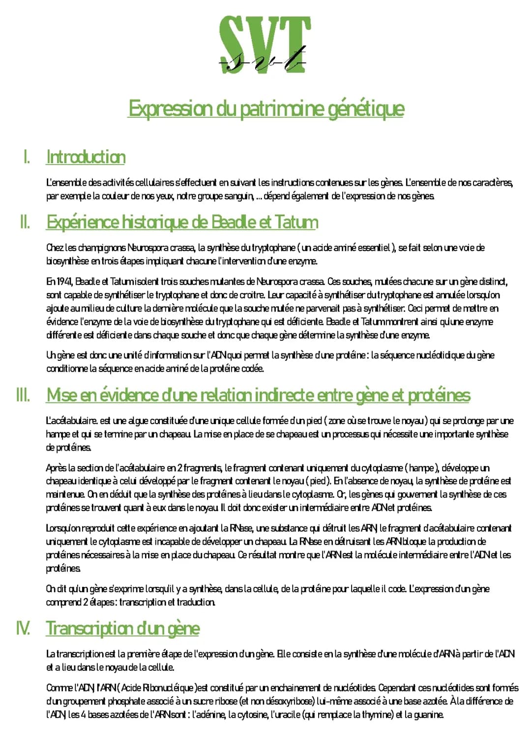 Expression du patrimoine génétique 