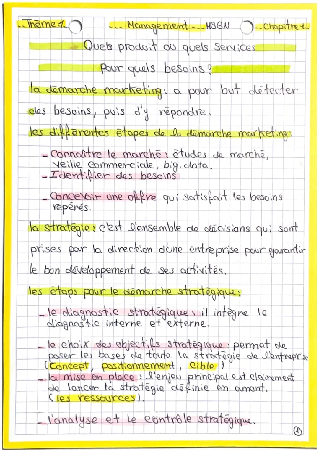 Theme 1
Management - HSGN .. Chapitre...
Quels produit ou quels Services
Pour quels besoins?
la démarche marketing!
a pour but détecter
des 
