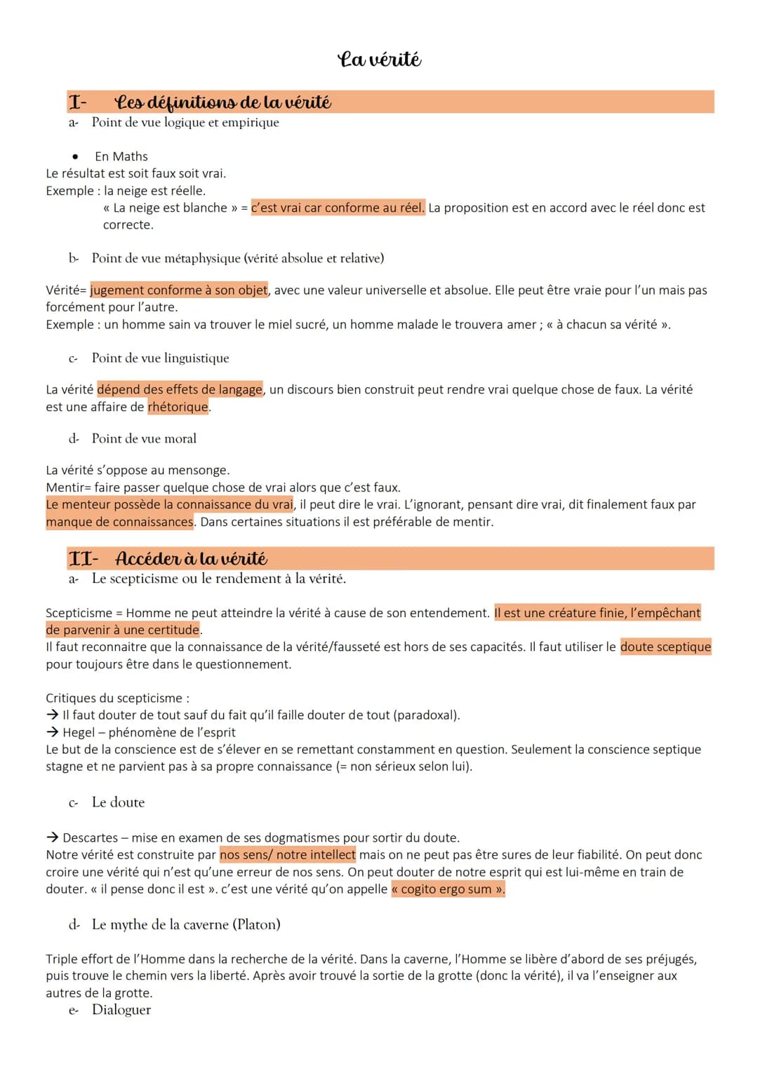 I-
a- Point de vue logique et empirique
Les définitions de la vérité
En Maths
Le résultat est soit faux soit vrai.
Exemple la neige est réel