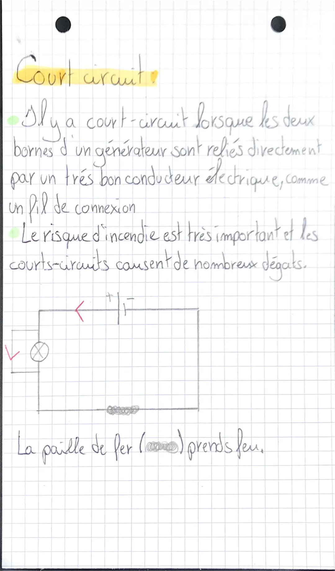Fiche révision électricité 5ème PDF: Exercice court-circuit, danger, schéma et définition