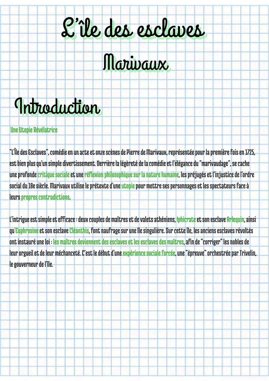 # L'île des esclaves

Marivaux

## Introduction

_Une Utopie Révélatrice_

"L'île des Esclaves", comédie en un acte et onze scènes de Pierre
