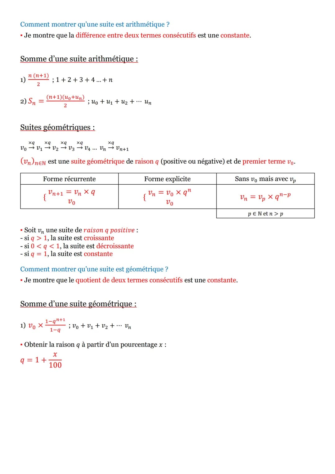 Généralités :
(un); n EN→ suite de nombres → ensemble de nombres (ex : température : 17°, 23°,14°...)
→ formules
Deux types de formules :
▪ 