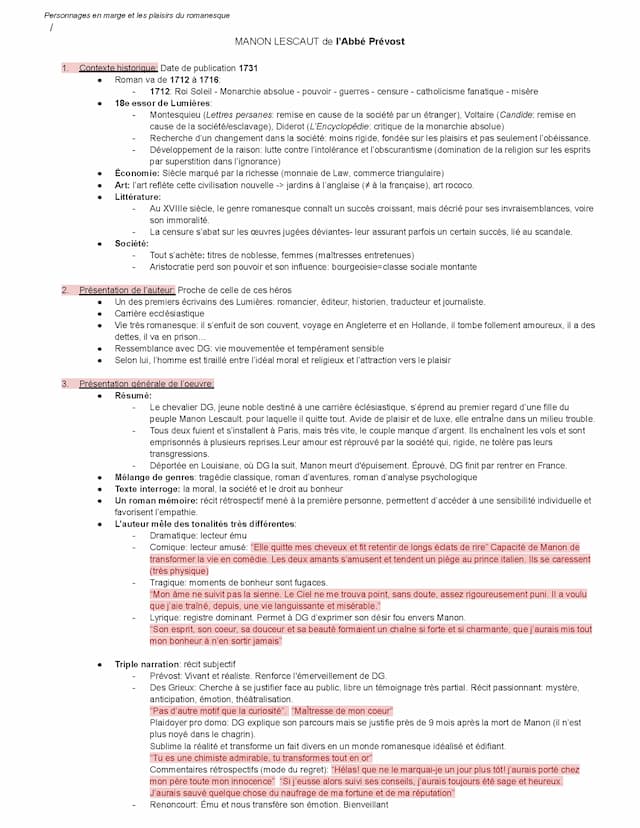 Know Fiche de revision: Manon Lescaut  thumbnail