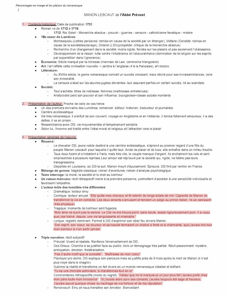 Know Fiche de revision: Manon Lescaut  thumbnail