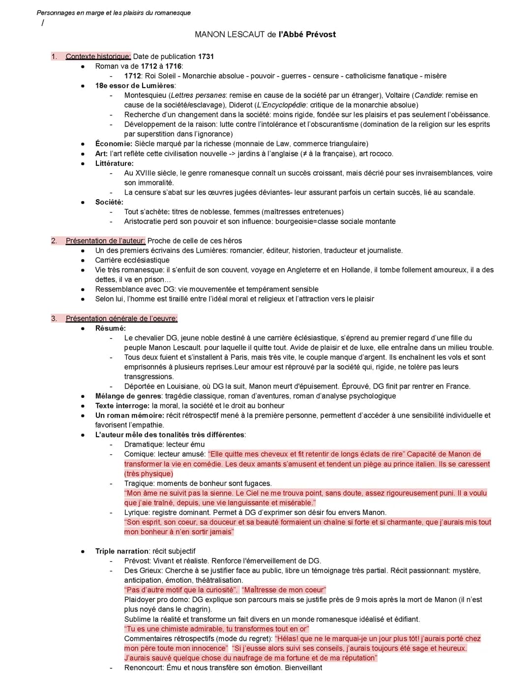 Fiche de revision: Manon Lescaut 