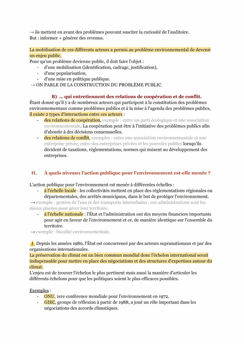 QUELLE ACTION PUBLIQUE POUR L'ENVIRONNEMENT ?
La croissance économique entraîne un épuisement des ressources, or l'environnement
apporte ces