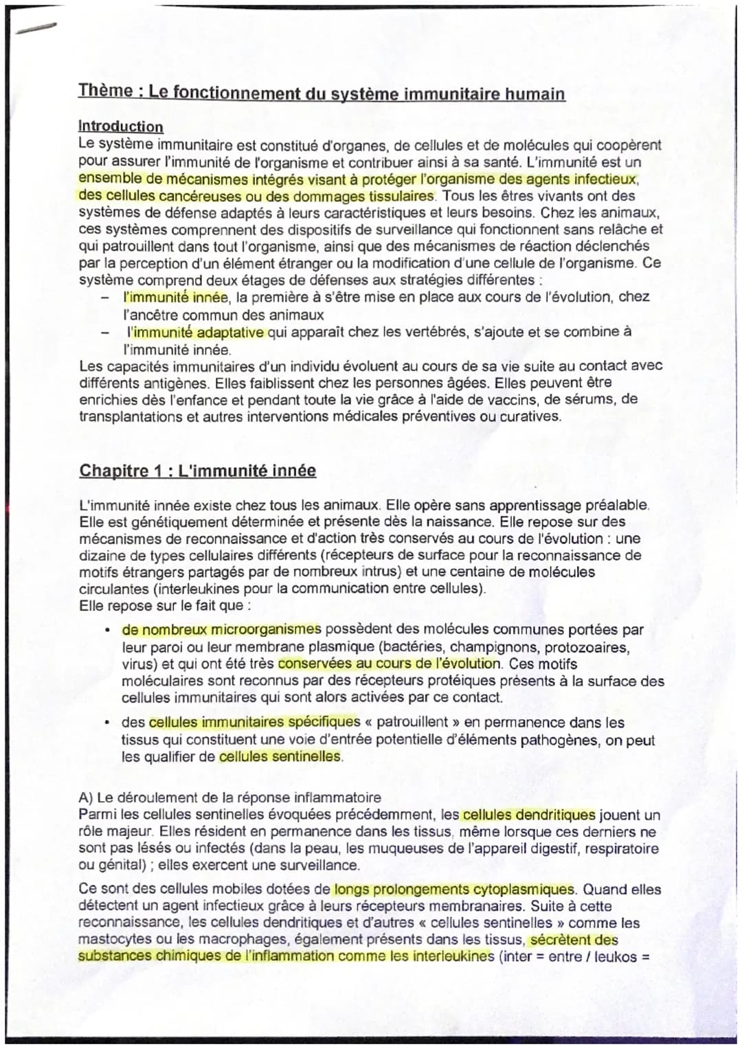 Thème : Le fonctionnement du système immunitaire humain
Introduction
Le système immunitaire est constitué d'organes, de cellules et de moléc