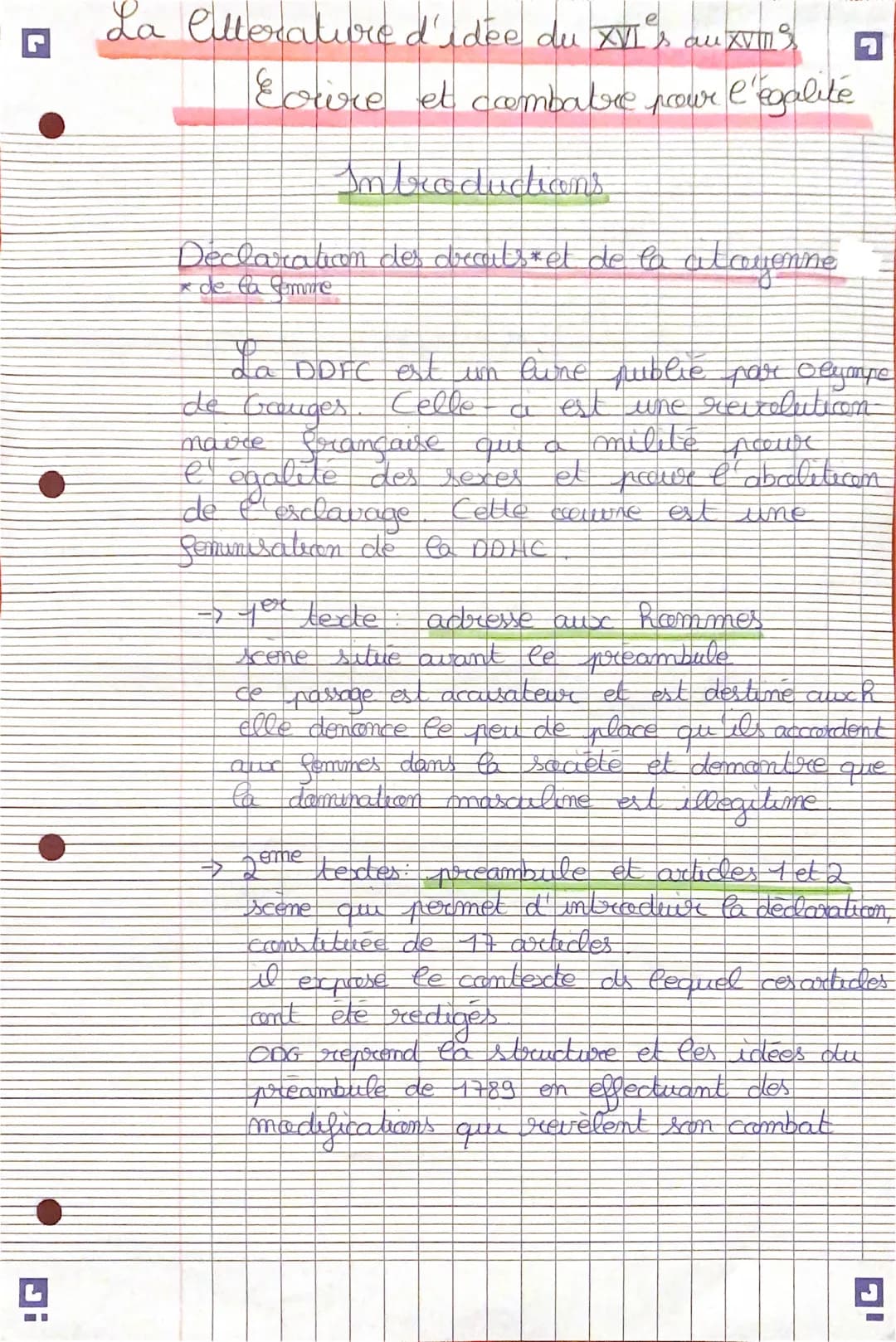 La Citterature d'idée du XVI au XVI
Eoire et combatre pour l'égalité
Introductions
Declaration des droits el de la clauonne
* de la Comme
7
