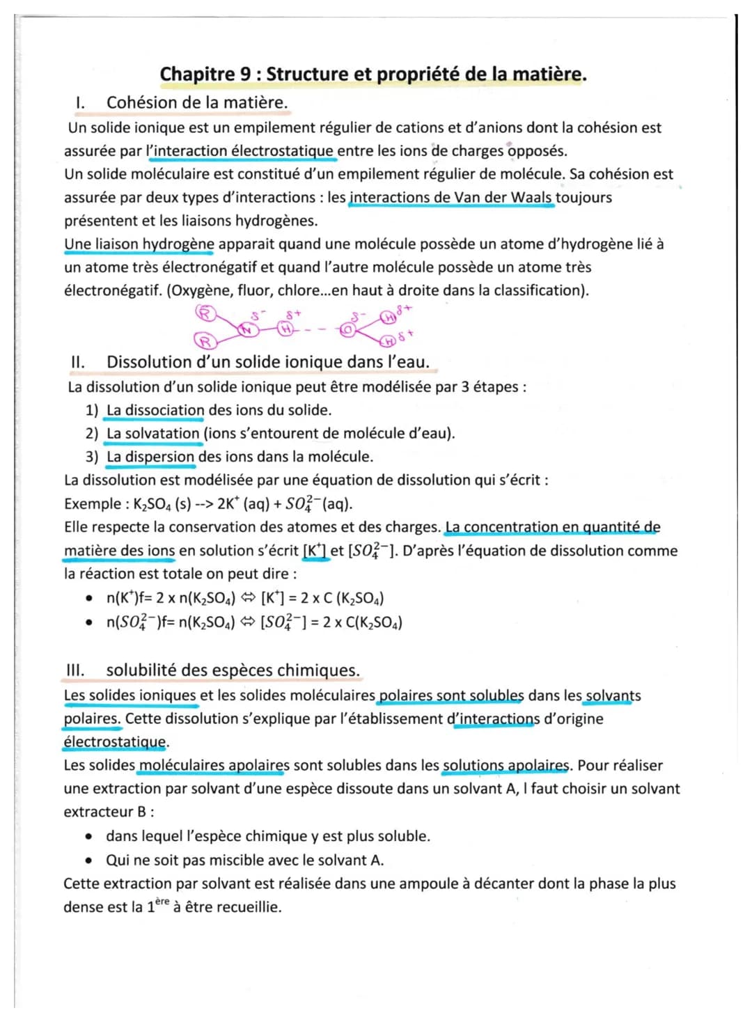 I. Cohésion de la matière.
Un solide ionique est un empilement régulier de cations et d'anions dont la cohésion est
assurée par l'interactio