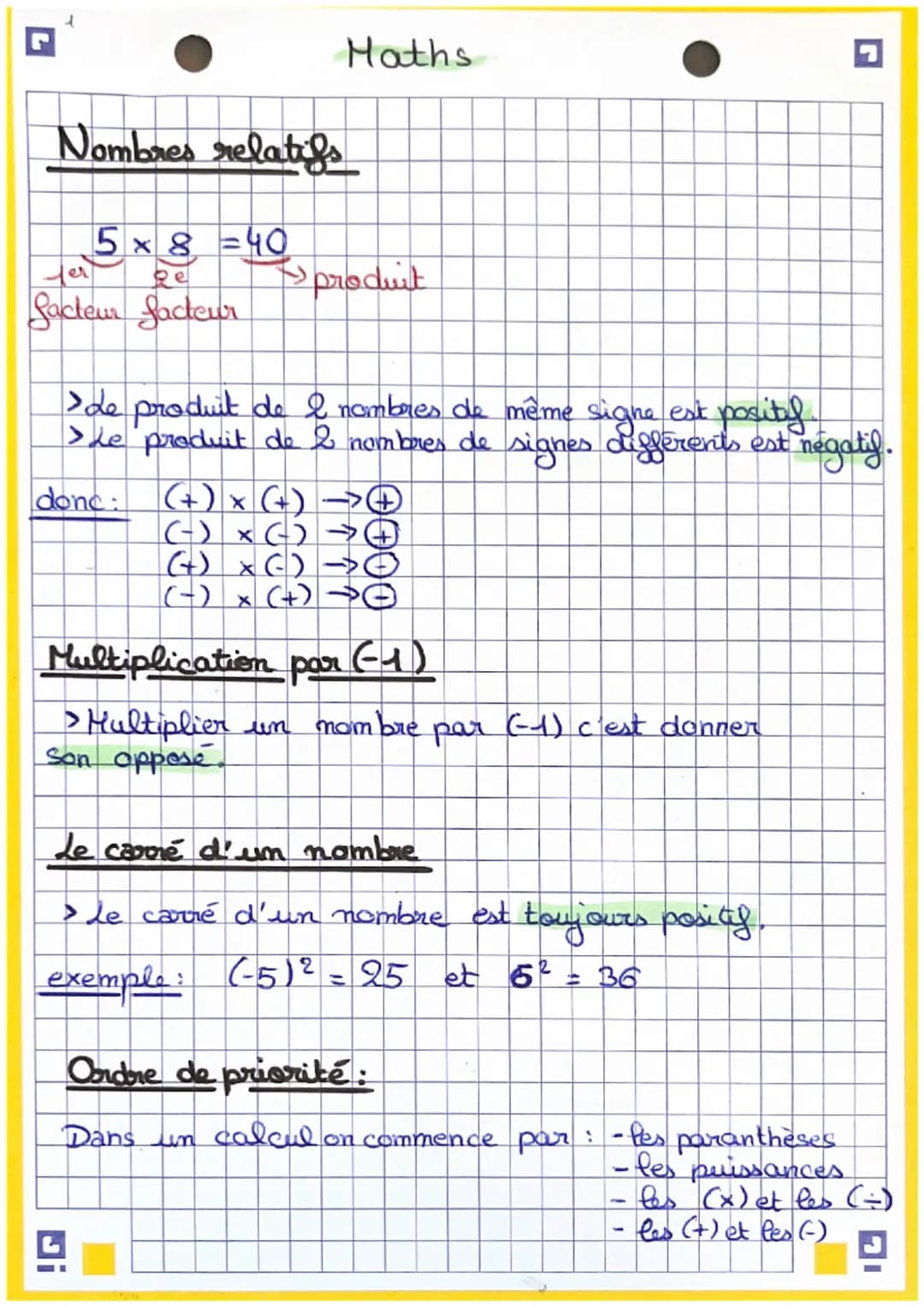Nombres relatifs
5x8=40
2e
Maths
produit
facteur facteur
G
> de produit de & nombres de même signe est posity.
> Le produit de 2 nombres de 